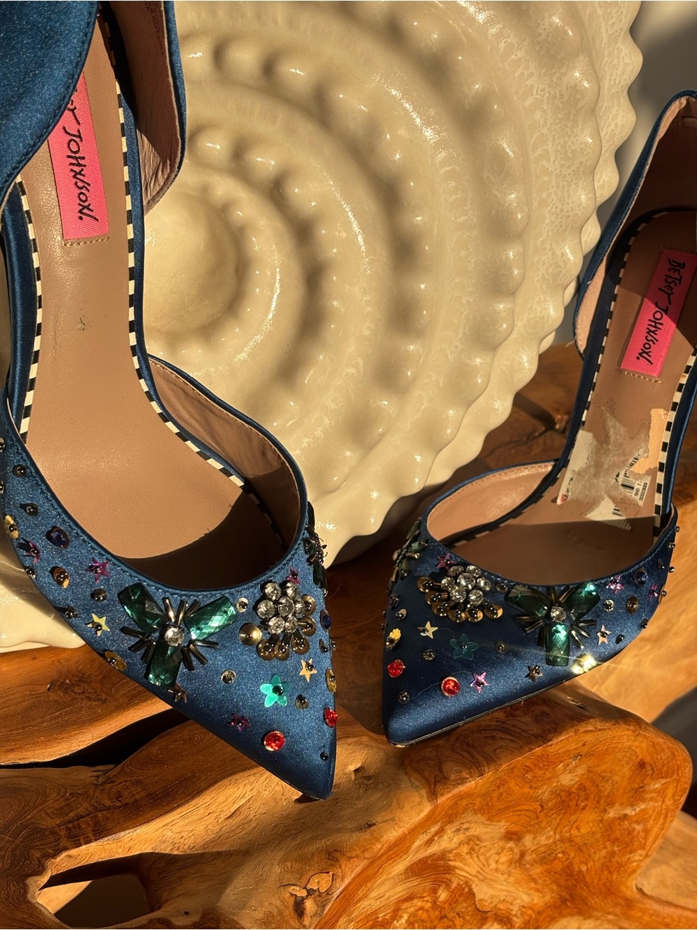 Betsey Johnson Blue Satin D’Orsay Rhinestone Embellished Heels Size 8M Holiday